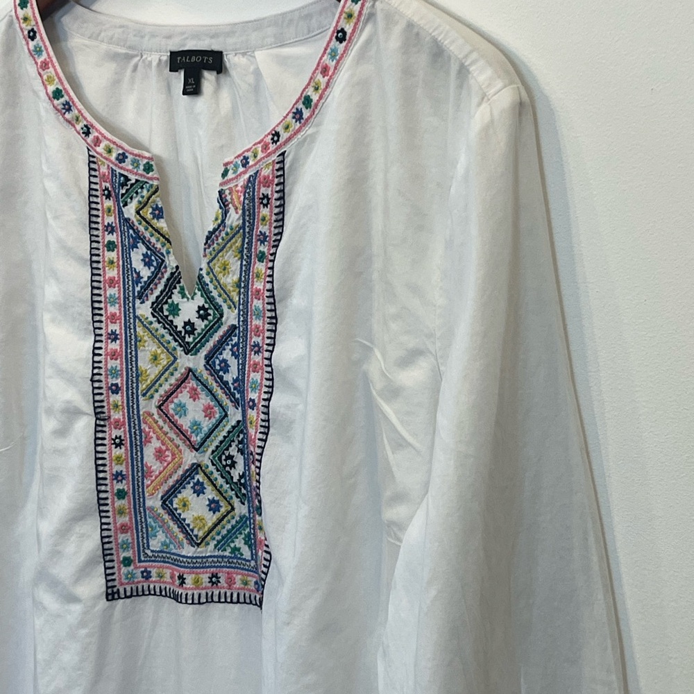 Talbots embroidered boho tunic blouse cotton long sleeve spring summer XL - Picture 5 of 7